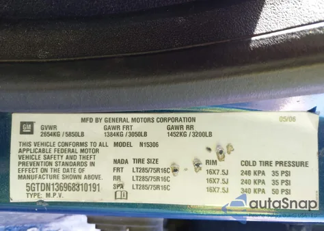 2006 Hummer H3 Suv z USA, uszkodzony, nr VIN 5GTDN136968310191